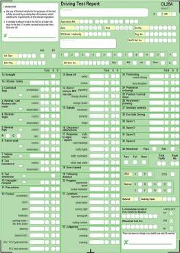 uk driving test sheet